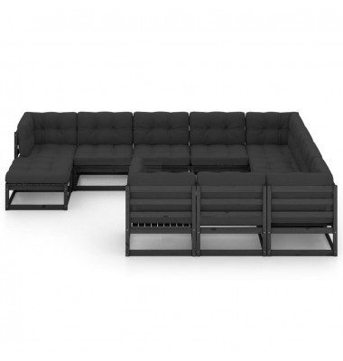 Sodo komplektas su pagalvėmis, 11 dalių, juodas, pušies masyvas - Lauko baldų komplektai - 2