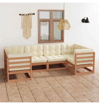  Sodo komplektas su pagalvėlėmis, 6 dalių, medaus rudas, pušis - Lauko baldų komplektai - 1