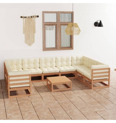  Sodo komplektas su pagalvėlėmis, 10 dalių, medaus rudas, pušis - Lauko baldų komplektai - 1