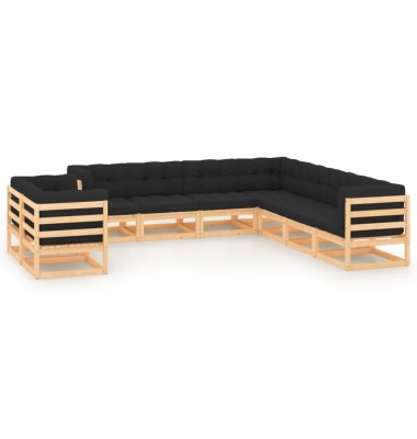  Sodo komplektas su pagalvėlėmis, 9 dalių, pušies mediena - Lauko baldų komplektai - 1