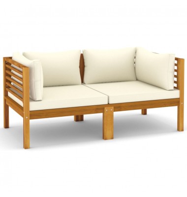 Dvivietė sodo sofa su kreminėmis pagalvėlėmis, akacijos masyvas - Lauko baldų komplektai - 2