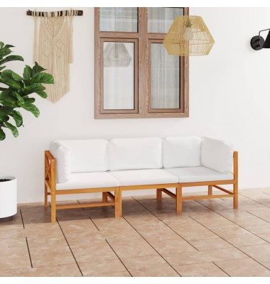 Trivietė sodo sofa su kreminėmis pagalvėlėmis, tikmedis - Lauko baldų komplektai - 1