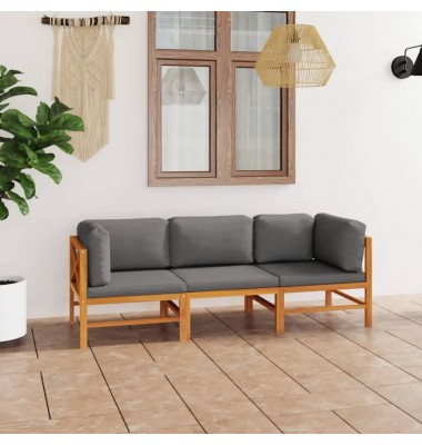 Trivietė sodo sofa su pilkomis pagalvėlėmis, tikmedis - Lauko baldų komplektai - 1