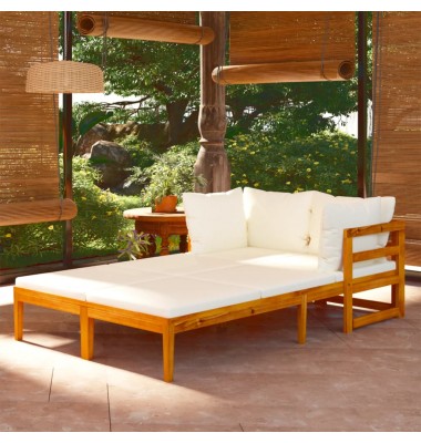 Saulės gultai su kreminiais baltais čiužinukais, 2vnt., akacija - Lauko baldų komplektai - 1