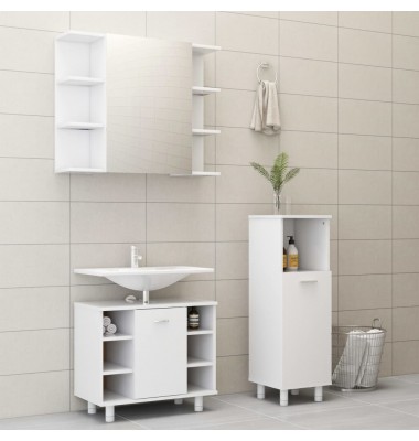 Vonios kambario baldų komplektas, 3 dalių, baltos spalvos, MDP - Vonios baldų komplektai - 1