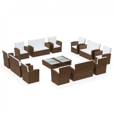  Sodo komplektas su pagalvėlėmis, 16 dalių, rudas, poliratanas  - Lauko baldų komplektai - 2