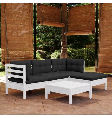  Sodo komplektas su pagalvėmis, 5 dalių, baltas, pušies mediena - Lauko baldų komplektai - 1