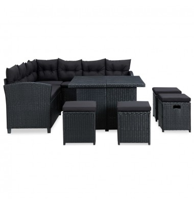  Poilsio komplektas su pagalvėmis, 6 dalių, juodas, poliratanas - Lauko baldų komplektai - 2