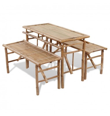  Alaus stalas su 2 suoliukais, 100cm, bambuko mediena - Lauko baldų komplektai - 1