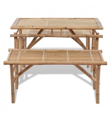  Alaus stalas su 2 suoliukais, 100cm, bambuko mediena - Lauko baldų komplektai - 5