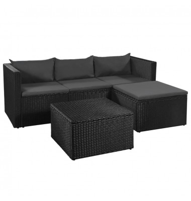  Sodo poilsio baldų kompl., 3d., juodas ir pilkas, poliratanas - Lauko baldų komplektai - 1