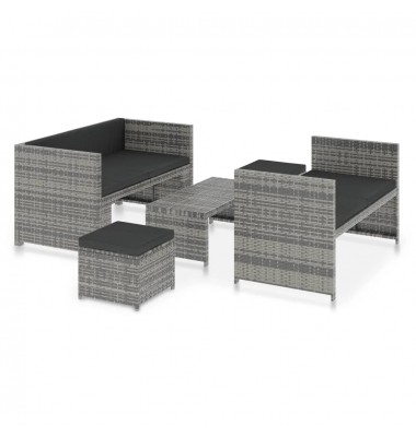  Sodo baldų komplektas su pagalvėmis, 5 dalių, pilkas, ratanas - Lauko baldų komplektai - 2