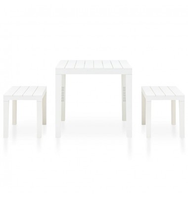  Sodo stalas su 2 suoliukais, baltos spalvos, plastikas - Lauko baldų komplektai - 3