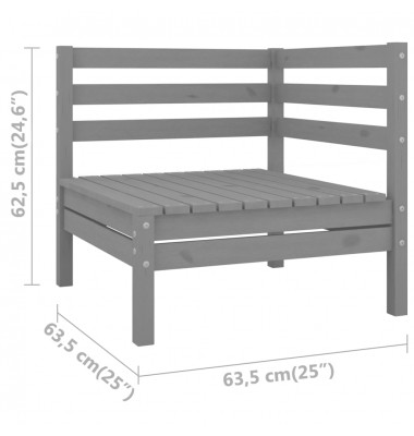 Kampinė sodo sofa, pilkos spalvos, pušies medienos masyvas - Moduliniai lauko baldai - 5