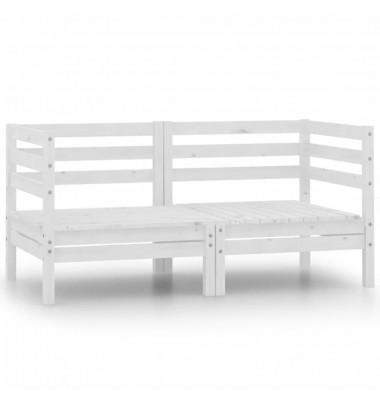  Kampinės sodo sofos, 2vnt., baltos, pušies medienos masyvas - Lauko baldų komplektai - 1