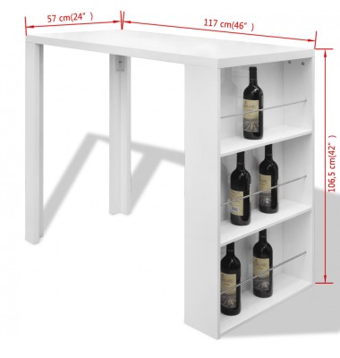 Baro stalas, MDF, su vyno stovu, ypač blizgus, baltas - Stalai - 6