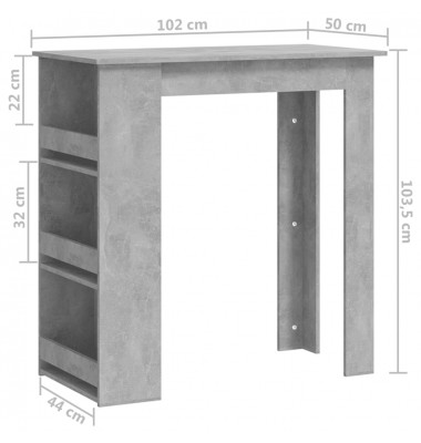  Baro stalas su lentyna, betono pilkas, 102x50x103,5cm, MDP - Stalai - 7