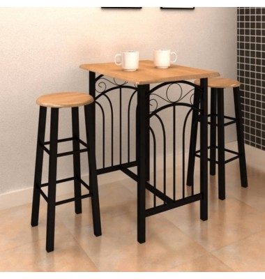 Pusryčių/vakarienės valgomojo baldų komplektas, mediena su juodu plienu - Valgomojo, baro komplektai - 3