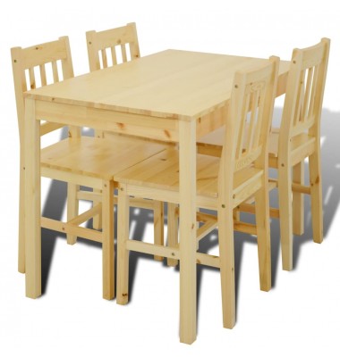 Medinis Valgomojo Stalas su  4 Kėdėmis, Natūralaus Medžio Spalvos - Valgomojo komplektai