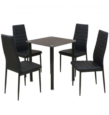  Penkių dalių, valgomojo stalo ir kėdžių komplektas, juodas