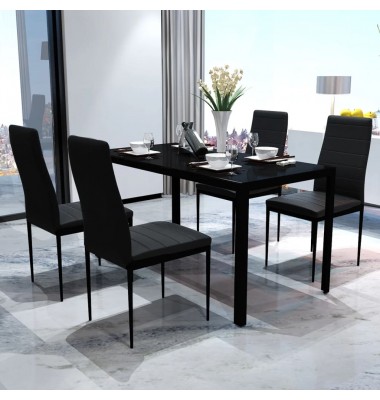  5 dalių valgomojo stalo ir kėdžių komplektas, juodas