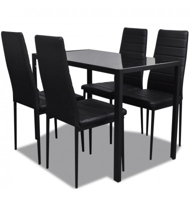  5 dalių valgomojo stalo ir kėdžių komplektas, juodas - Valgomojo, baro komplektai - 2