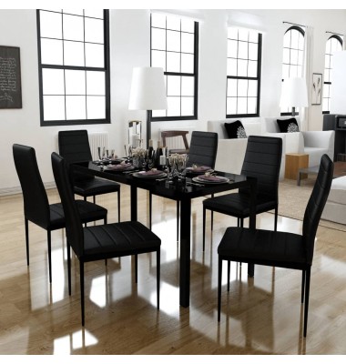  7 dalių valgomojo stalo ir kėdžių komplektas, juodas