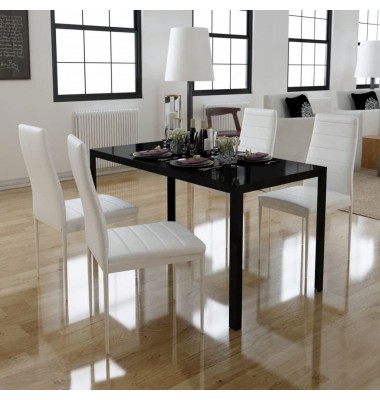  5 dalių valgomojo stalo ir kėdžių komplektas, baltas/juodas