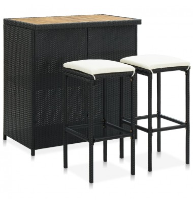  Baro baldų komplektas, 3 dalių, juodos spalvos, poliratanas  - Valgomojo, baro komplektai - 1