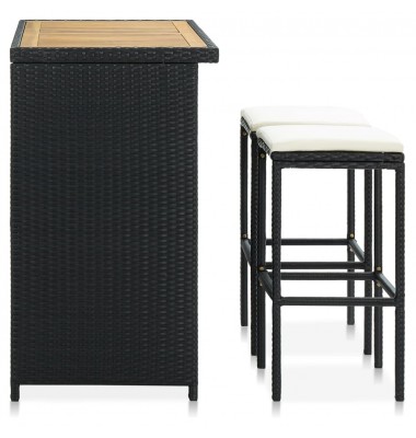  Baro baldų komplektas, 3 dalių, juodos spalvos, poliratanas  - Valgomojo, baro komplektai - 3