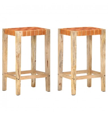  Baro taburetės, 2vnt., rudos spalvos, 75cm, tikra oda - Baro kėdės - 1