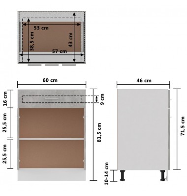  Apatinė spintelė su stalčiumi, betono pilka, 60x46x81,5cm, MDP - Virtuvės spintelės - 9