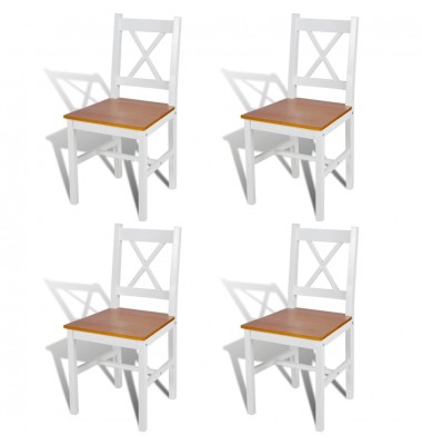  Valgomojo kėdės, 4 vnt., baltos, pušies mediena  - Valgomojo Kėdės - 1