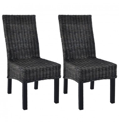  Valgomojo kėdės, 2vnt., juodos, Kubu ratanas ir mango mediena - Valgomojo Kėdės - 1