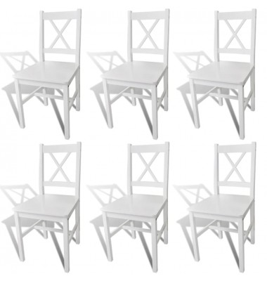  Valgomojo kėdės, 6 vnt., baltos, pušies mediena - Valgomojo Kėdės - 1