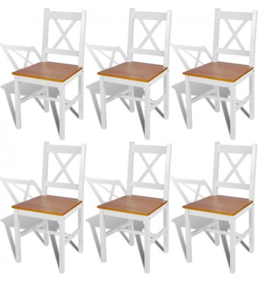 Valgomojo kėdės, 6 vnt., baltos, pušies mediena  - Valgomojo Kėdės - 1