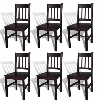  Valgomojo kėdės, 6 vnt., tamsiai rudos, pušies mediena  - Valgomojo Kėdės - 1