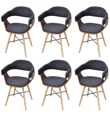 Valgomojo kėdės, 6vnt., tamsiai pilkos, mediena ir audinys - Valgomojo Kėdės - 1