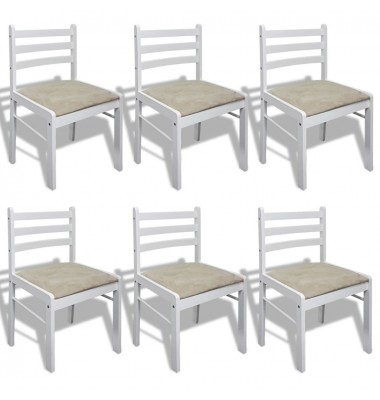 Valgomojo kėdės, 6 vnt., baltos, medienos masyvas ir aksomas - Valgomojo Kėdės - 1