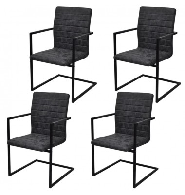  Gembinės valgomojo kėdės, 4 vnt., juodos, dirbtinė oda  - Valgomojo Kėdės - 1