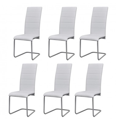  Gembinės valgomojo kėdės, 6vnt., baltos, dirbtinė oda - Valgomojo Kėdės - 1