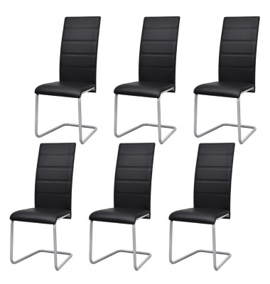  Gembinės valgomojo kėdės, 6 vnt., juodos, dirbtinė oda  - Valgomojo Kėdės - 1