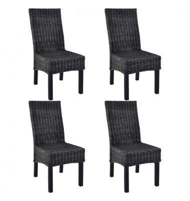  Valgomojo kėdės, 4vnt., juodos, Kubu ratanas ir mango mediena - Valgomojo Kėdės - 1