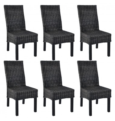  Valgomojo kėdės, 6vnt., Kubu ratanas ir mango mediena, juodos - Valgomojo Kėdės - 1