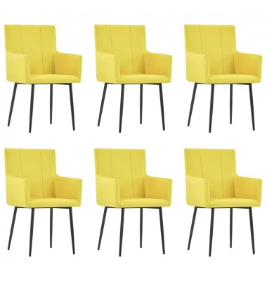  Valgomojo kėdės su porankiais, 6vnt., geltonos, audinys  - Valgomojo Kėdės - 1