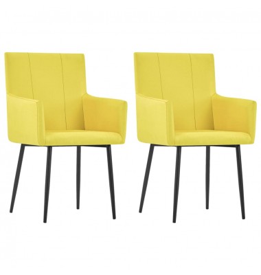  Valgomojo kėdės su porankiais, 2vnt., geltonos, audinys  - Valgomojo Kėdės - 1
