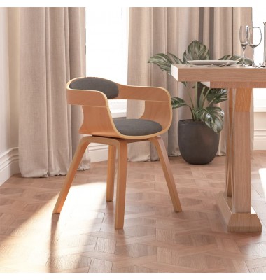  Valgomojo kėdė, šviesiai pilka, lenkta mediena ir audinys - Valgomojo Kėdės - 1