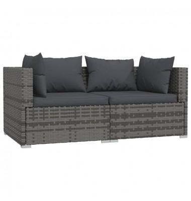 Dvivietė sofa su pagalvėlėmis, pilkos spalvos, poliratanas - Moduliniai lauko baldai - 1