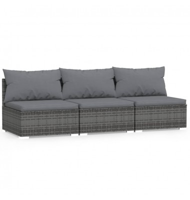 Trivietė sofa su pagalvėlėmis, pilkos spalvos, poliratanas - Moduliniai lauko baldai - 1