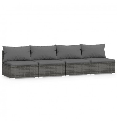 Keturvietė sofa su pagalvėlėmis, pilkos spalvos, poliratanas - Moduliniai lauko baldai - 1